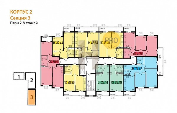 3-комн. квартира, 74.42 м², ЖК Цветной бульвар (№133726)