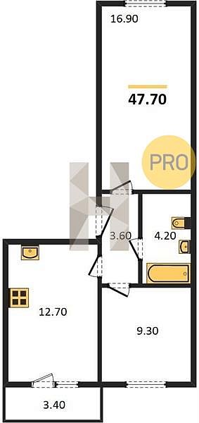 Продается 2-комн. квартира, 47.7 м², ЖК ДарГрад, 
