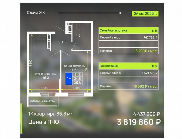Продается 1-комн. квартира, 35.8 м², ЖК Дыхание, 