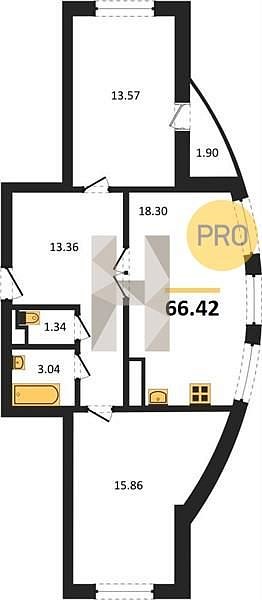 Продается 2-комн. квартира, 66.42 м², ЖК Лучший, 