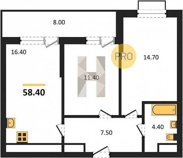 Продается 2-комн. квартира, 58.4 м², ЖК Мегасити, 
