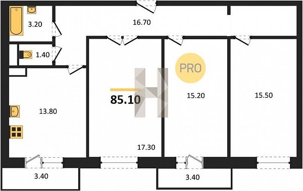Продается 3-комн. квартира, 85.1 м², ЖК Небо, 