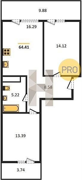 Продается 2-комн. квартира, 64.21 м², ЖК Патрики, 