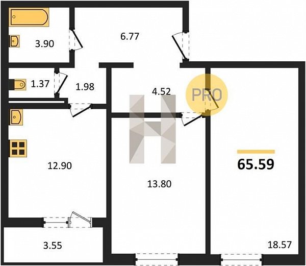 Продается 2-комн. квартира, 65.59 м², ЖК Молодежный-2, 