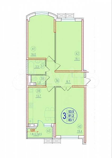 3-комн квартира, 84 м², р-н Российская ул (№126772)