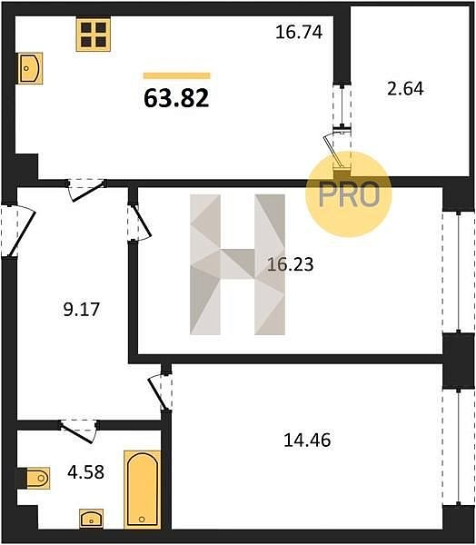 Продается 2-комн. квартира, 63.82 м², ЖК Родные просторы, 