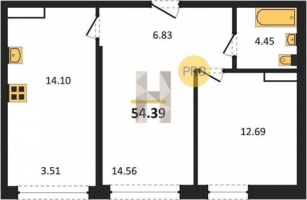 Продается 2-комн. квартира, 54.39 м², ЖК Гарантия на Обрывной, 