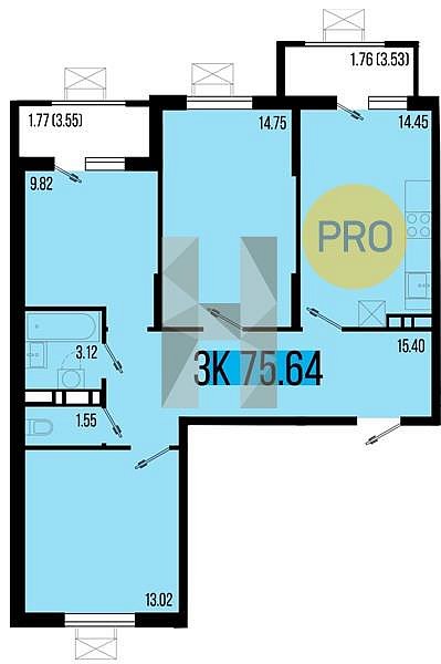 Продается 3-комн. квартира, 75.64 м², ЖК Цветной бульвар, 