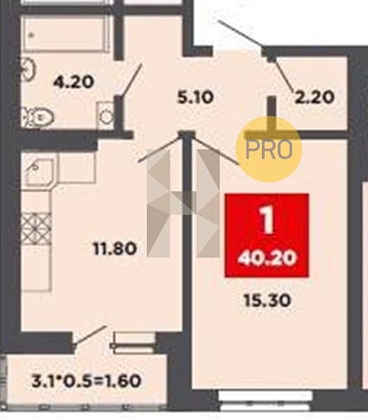 Продается 1-комн. квартира, 40.1 м², ЖК Красная площадь Ромекс, 