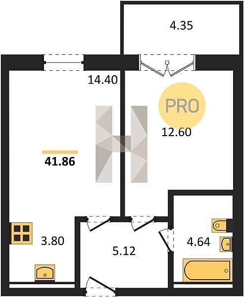 Продается 1-комн. квартира, 41.86 м², ЖК Вектор-2, 