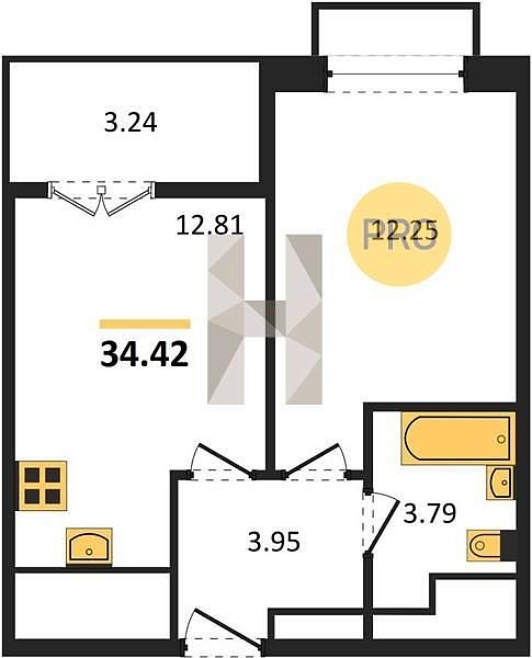 Продается 1-комн. квартира, 34.42 м², ЖК Высочество, 