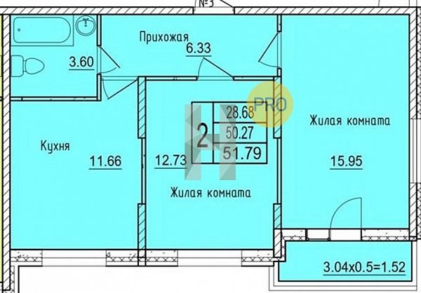 Продается 2-комн. квартира, 51.79 м², ЖК Друг-2, 