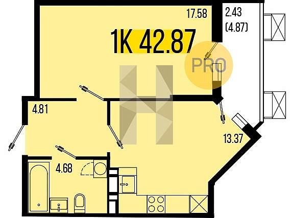 Продается 1-комн. квартира, 42.87 м², ЖК Цветной бульвар, 
