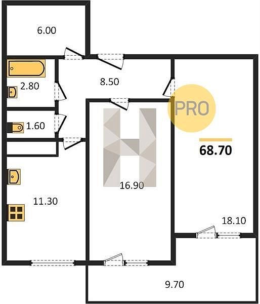 Продается 2-комн. квартира, 68.7 м², ЖК Fresh, 