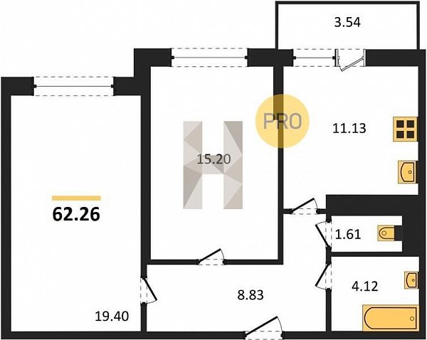Продается 2-комн. квартира, 62.26 м², ЖК Левада, 