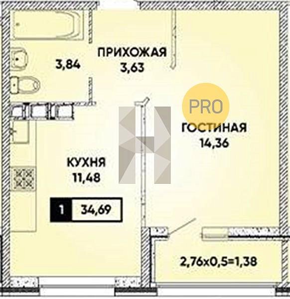 Продается 1-комн. квартира, 35.16 м², ЖК Архитектор, 