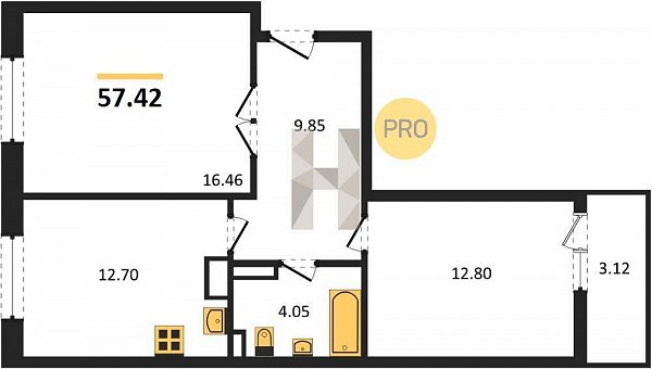 Продается 2-комн. квартира, 57.42 м², ЖК URAL, 