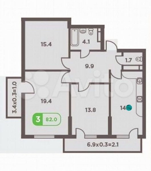 3-комн квартира, 82 м², р-н Гидростроителей (№130694)