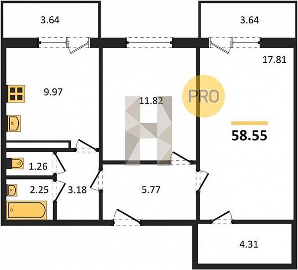 Продается 2-комн. квартира, 58.55 м², ЖК Тихорецк, 
