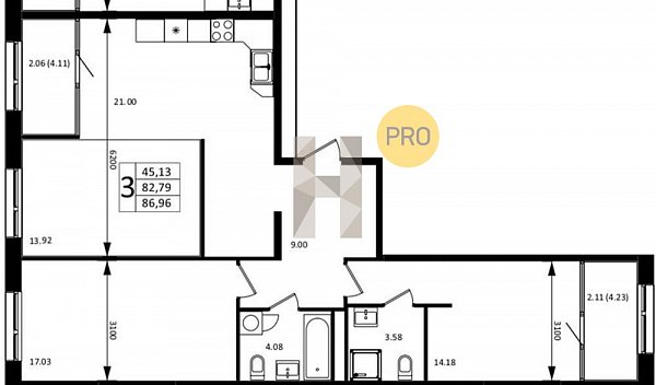 Продается 3-комн. квартира, 86.96 м², ЖК Патрики, 