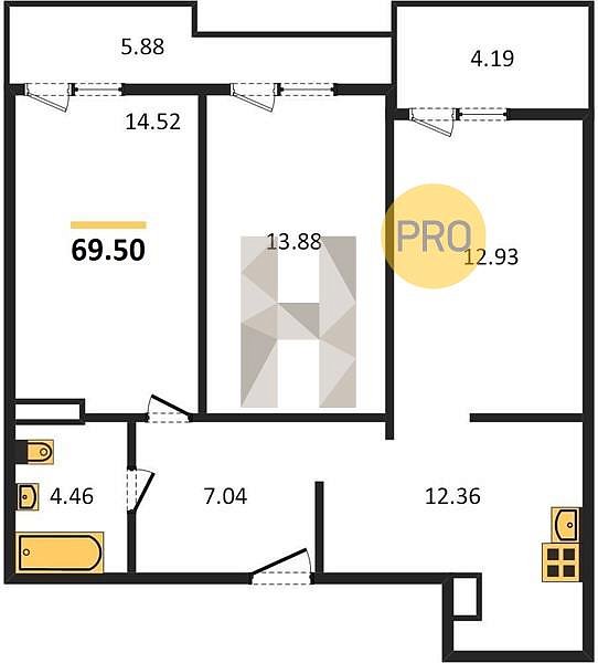 Продается 2-комн. квартира, 69.5 м², ЖК Мозаика, 