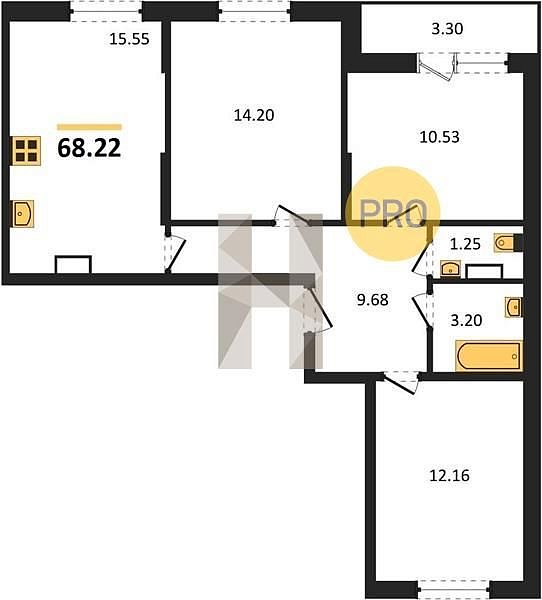 Продается 3-комн. квартира, 68.22 м², ЖК Смородина-2, 