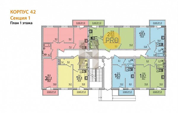 3-комн. квартира, 61.4 м², ЖК ДарГрад (№133212)