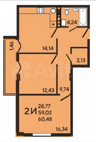 Продается 2-комн квартира, 60.5 м², р-н Краснодарский, 