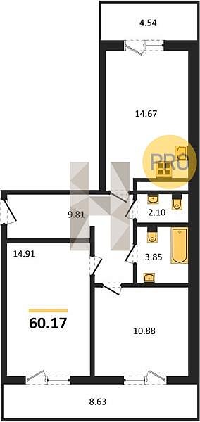 Продается 2-комн. квартира, 60.17 м², ЖК Теплые Края, 