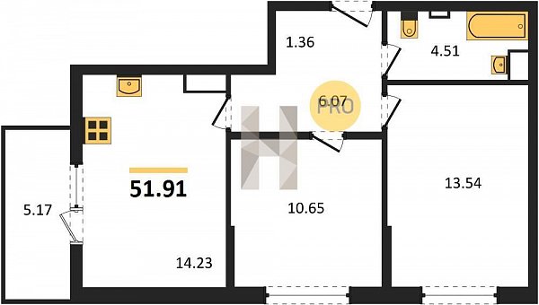 Продается 2-комн. квартира, 51.91 м², ЖК Друзья, 