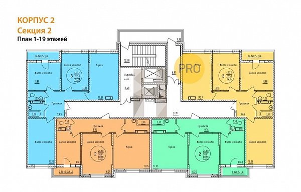 3-комн. квартира, 74.27 м², ЖК Друг-2 (№133316)