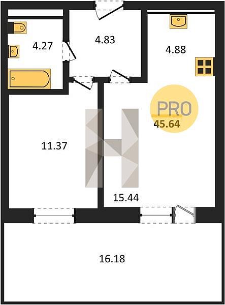 Продается 1-комн. квартира, 45.64 м², ЖК Вектор, 