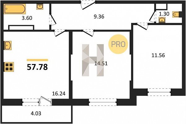 Продается 2-комн. квартира, 57.78 м², ЖК Смородина-2, 