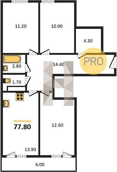 Продается 3-комн. квартира, 77.8 м², ЖК Самолет-4, 