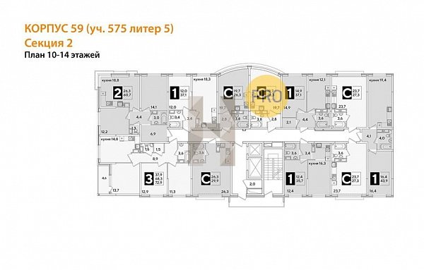 1-комн. квартира, 35.7 м², ЖК Самолет-6 (№132425)