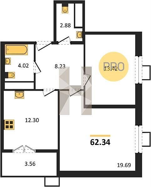 Продается 2-комн. квартира, 62.34 м², ЖК Высочество, 