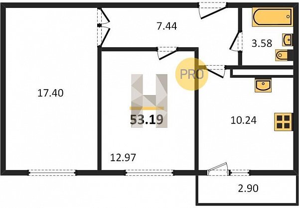 Продается 2-комн. квартира, 53.19 м², ЖК Сармат, 