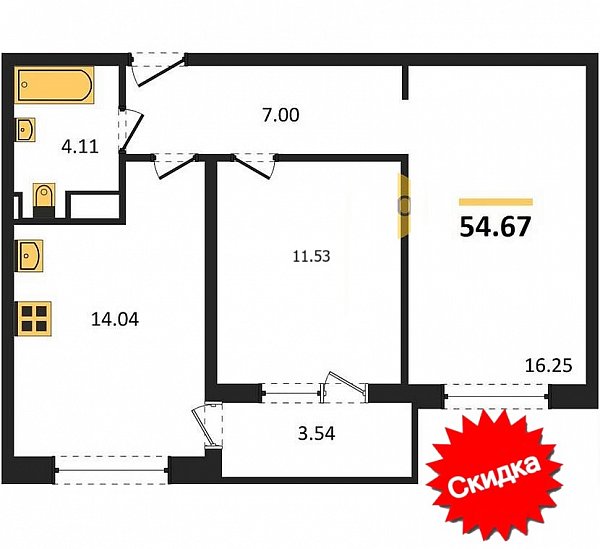 Продается 2-комн. квартира, 54.67 м², ЖК Друзья, 