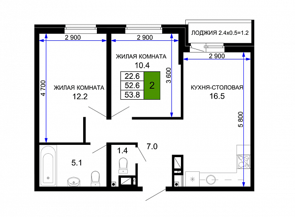 Продается 2-комн. квартира, 53.8 м², ЖК Дыхание, 