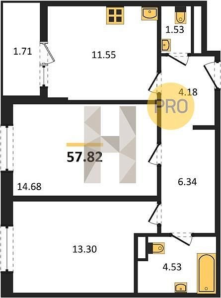 Продается 2-комн. квартира, 57.82 м², ЖК Белые Росы, 
