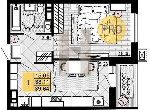 Продается 1-комн. квартира, 39.64 м², ЖК Дружба, 