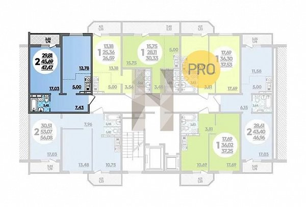 2-комн. квартира, 56.08 м², ЖК Восточно-Кругликовский (№133260)