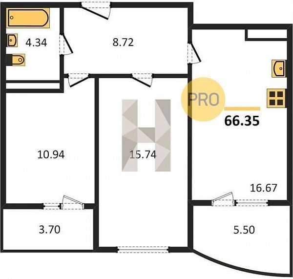 Продается 2-комн. квартира, 66.35 м², ЖК Хорошая Погода, 