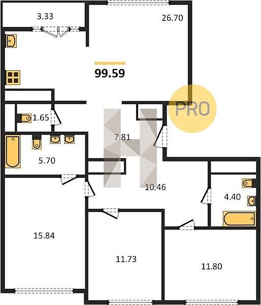 Продается 3-комн. квартира, 99.59 м², ЖК Сердце, 