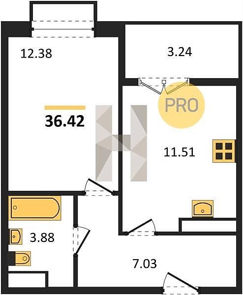 Продается 1-комн. квартира, 36.42 м², ЖК Высочество, 