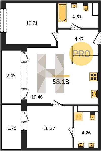Продается 2-комн. квартира, 58.13 м², ЖК Патрики, 