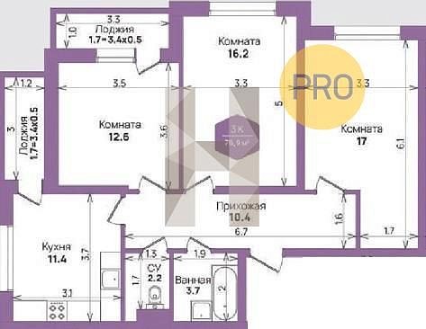 Продается 3-комн. квартира, 76.9 м², ЖК Жилой квартал Бауинвест, 