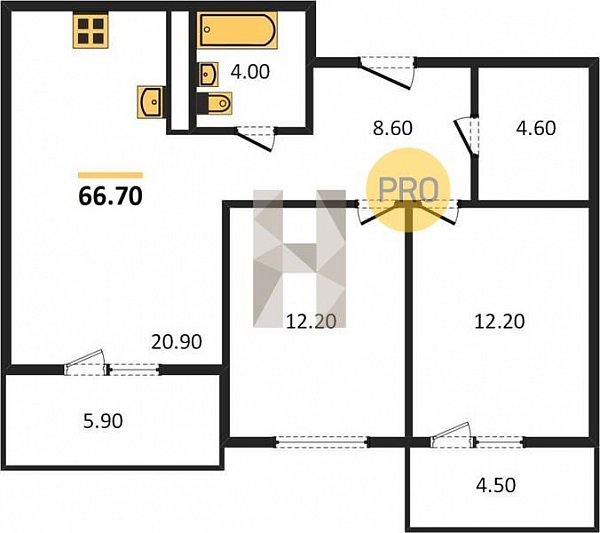 Продается 2-комн. квартира, 66.7 м², ЖК Отражение, 