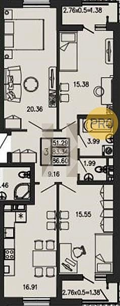 Продается 3-комн. квартира, 86.6 м², ЖК Суворов, 