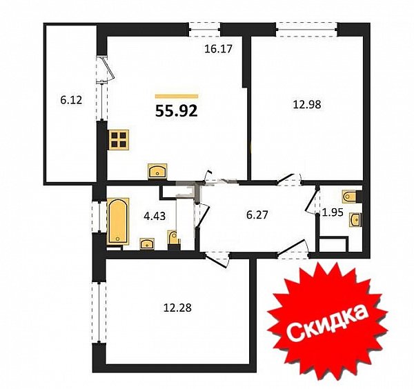 Продается 2-комн. квартира, 55.92 м², ЖК Друзья, 